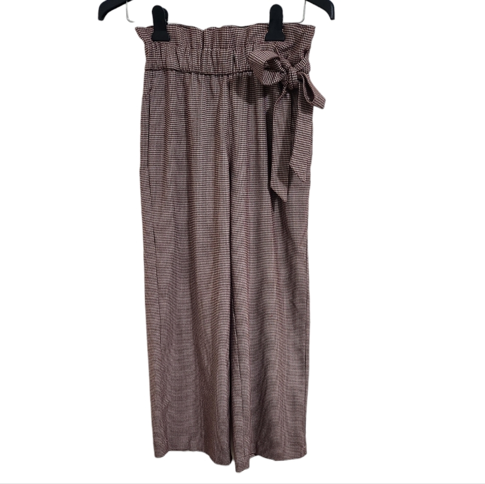 Zara TRF Collection Paper Bag High Waisted Cropped Pants Houndstooth Culotte XS